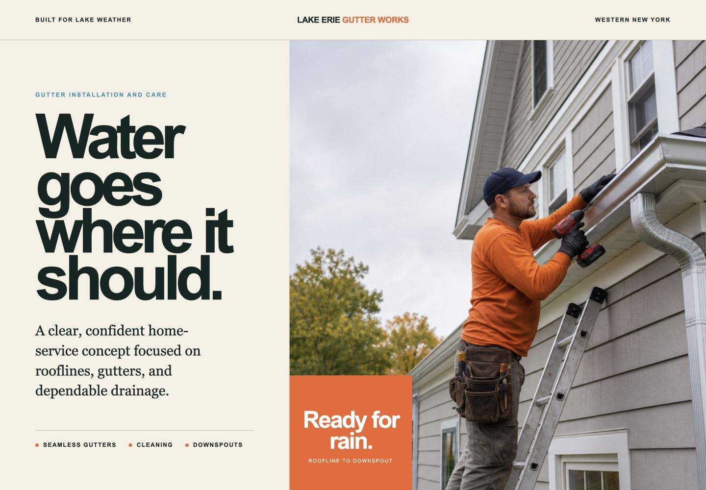 Lake Erie Gutter Works homepage concept screenshot